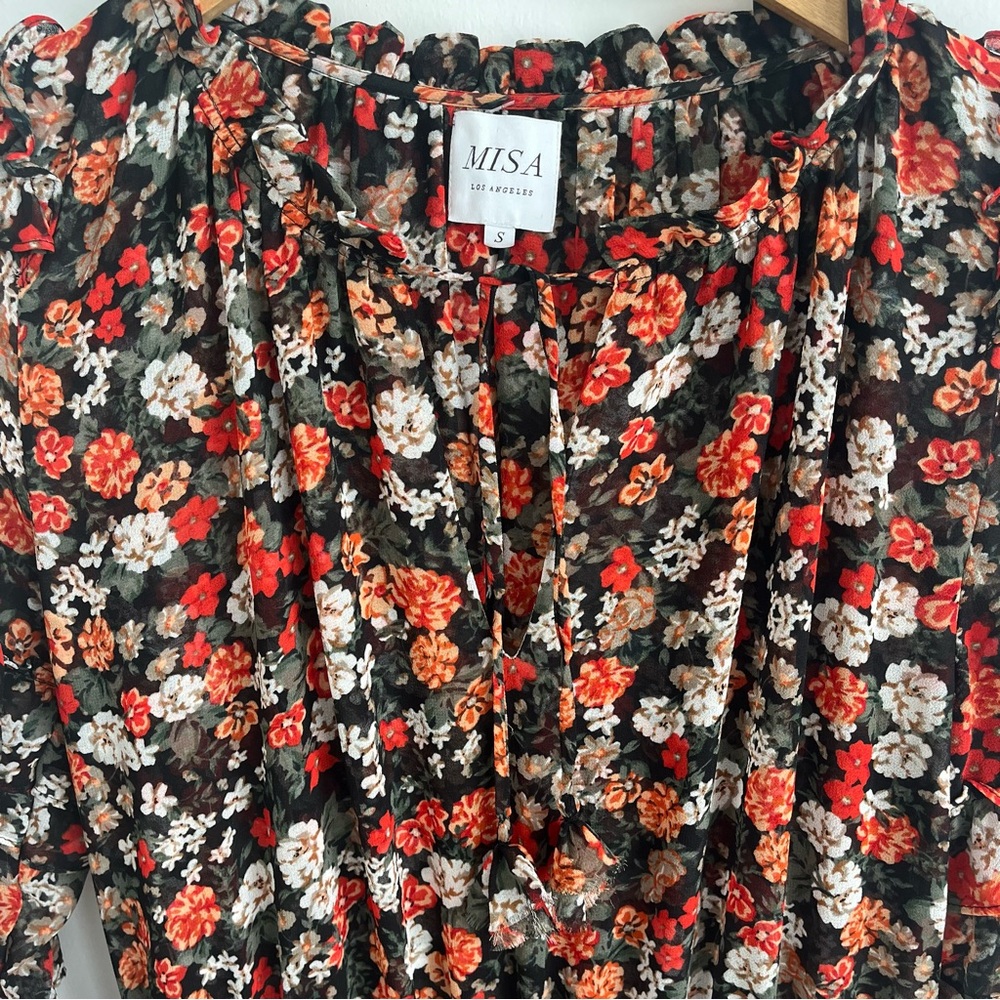 MISA Los Angeles Rizou Floral Smocked Mini Dress Long Sleeve Boho S - Picture 7 of 12
